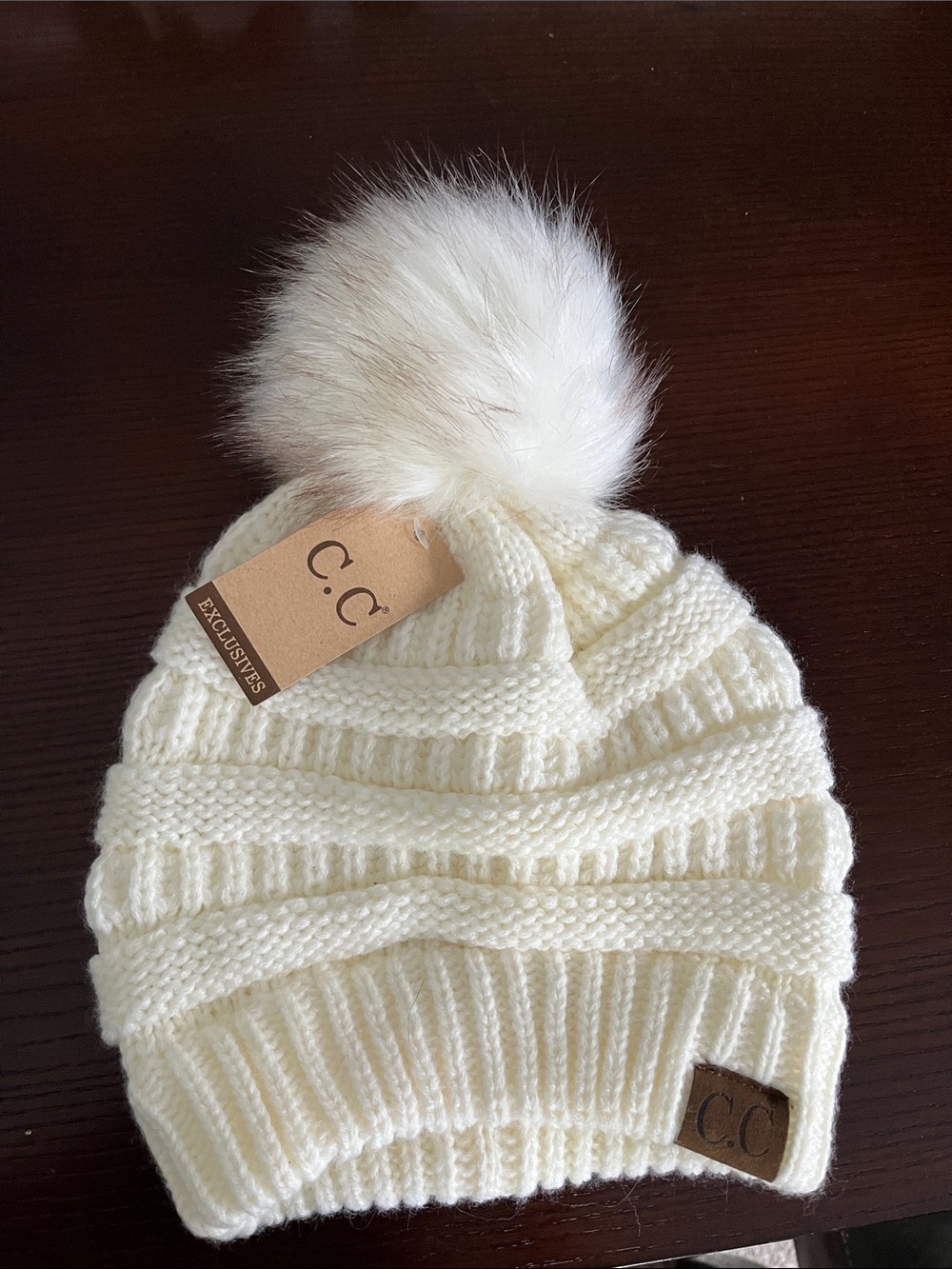 Women’s Cream Knit Pom Beanie